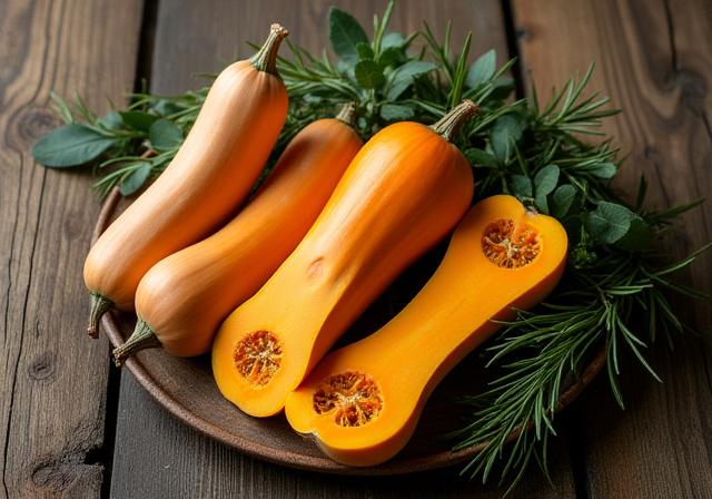Seasonal Ingredient Guide showing winter squash and herbs