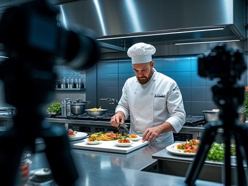 Modern professional cooking class setup