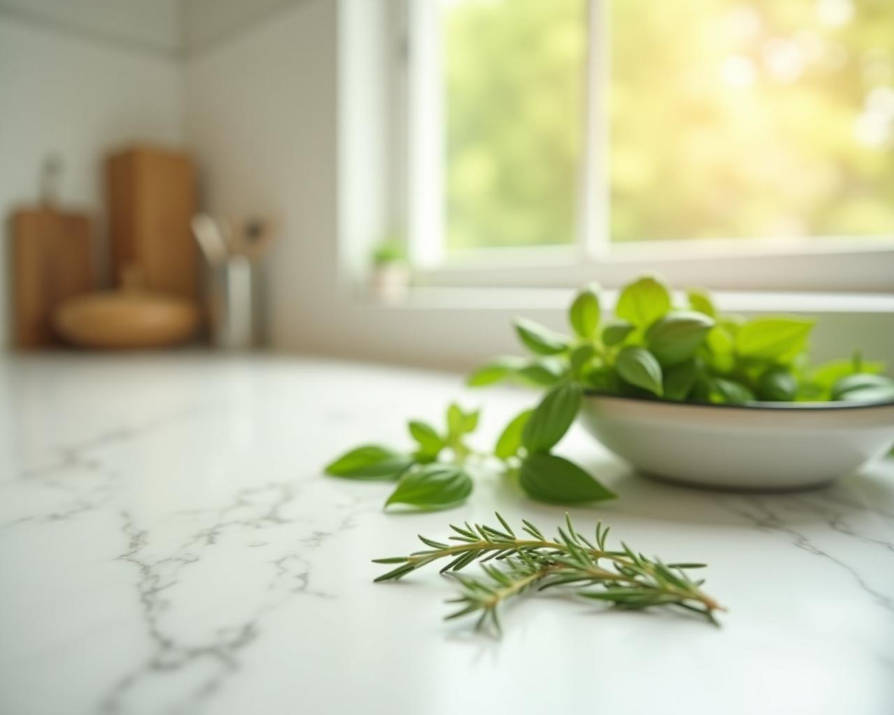 A bright, modern kitchen workspace with fresh ingredients